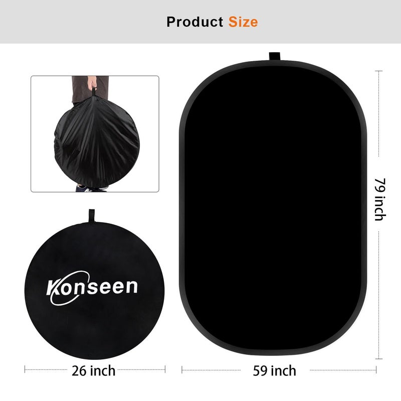 Konseen 4 in 1 Collapsible Pop Up Backdrop Reflector Panel for Photographys 1.5x2 M/5x6.5feet Chromakey 100% Cotton Muslin Black White Reversible Photo Background Screen with Carry Bag - Image 5